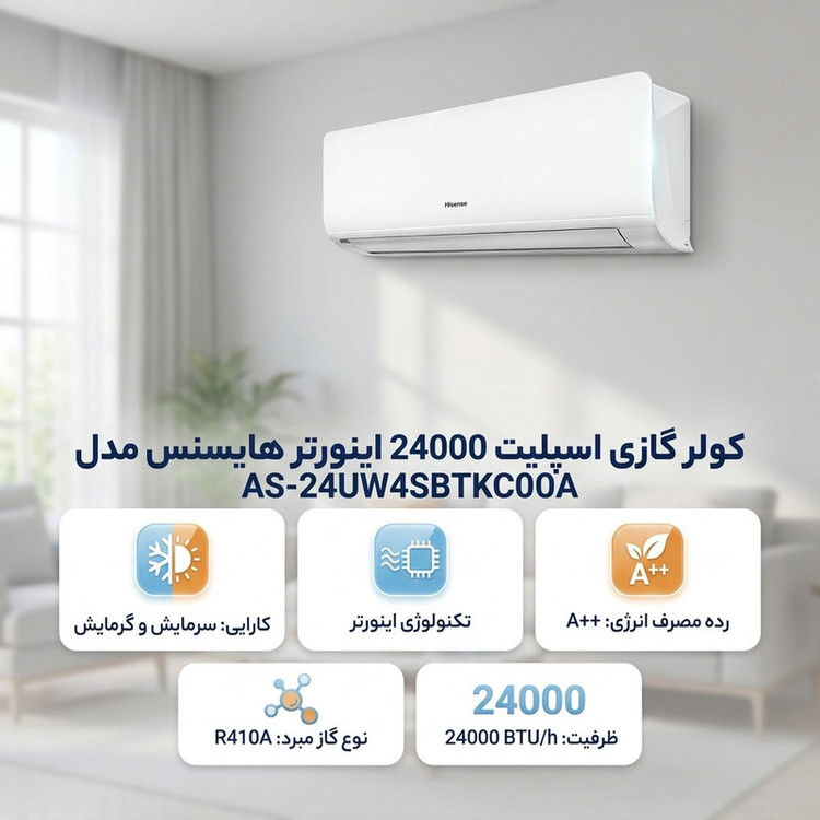 کولر گازی اسپلیت 24000 اینورتر هایسنس مدل AS-24UW4SBTKCOOA